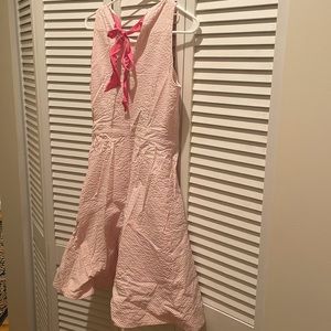 J Crew pink pinstripe sundress with bow back